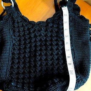 The Sak Crochet Hobo Handbag Black